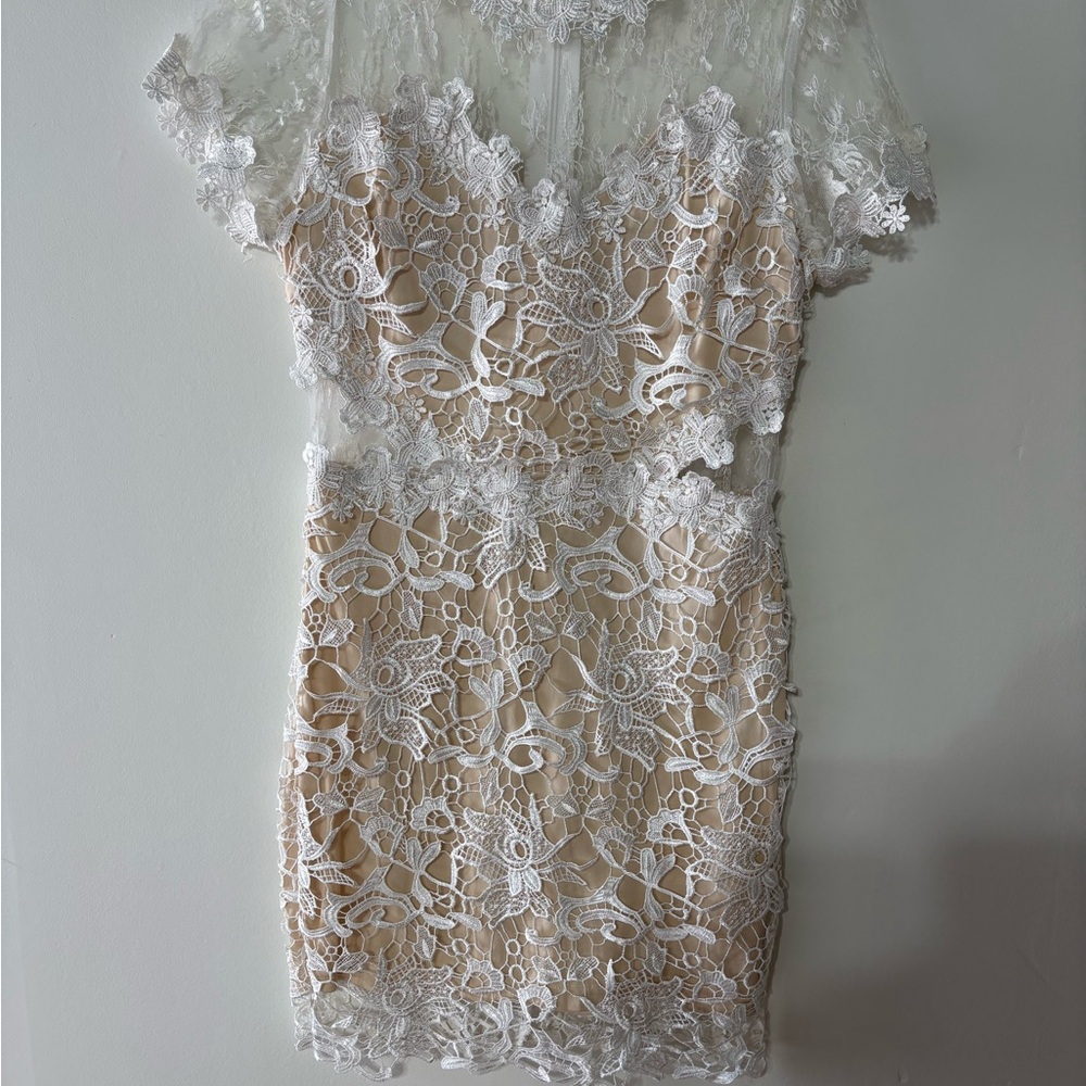 Soieblu White and Cream Lace Mini Dress